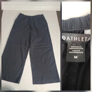 Athleta Pants Sz M Paradise Wide Leg Mid Rise Linen Blend Black Coastal 605966